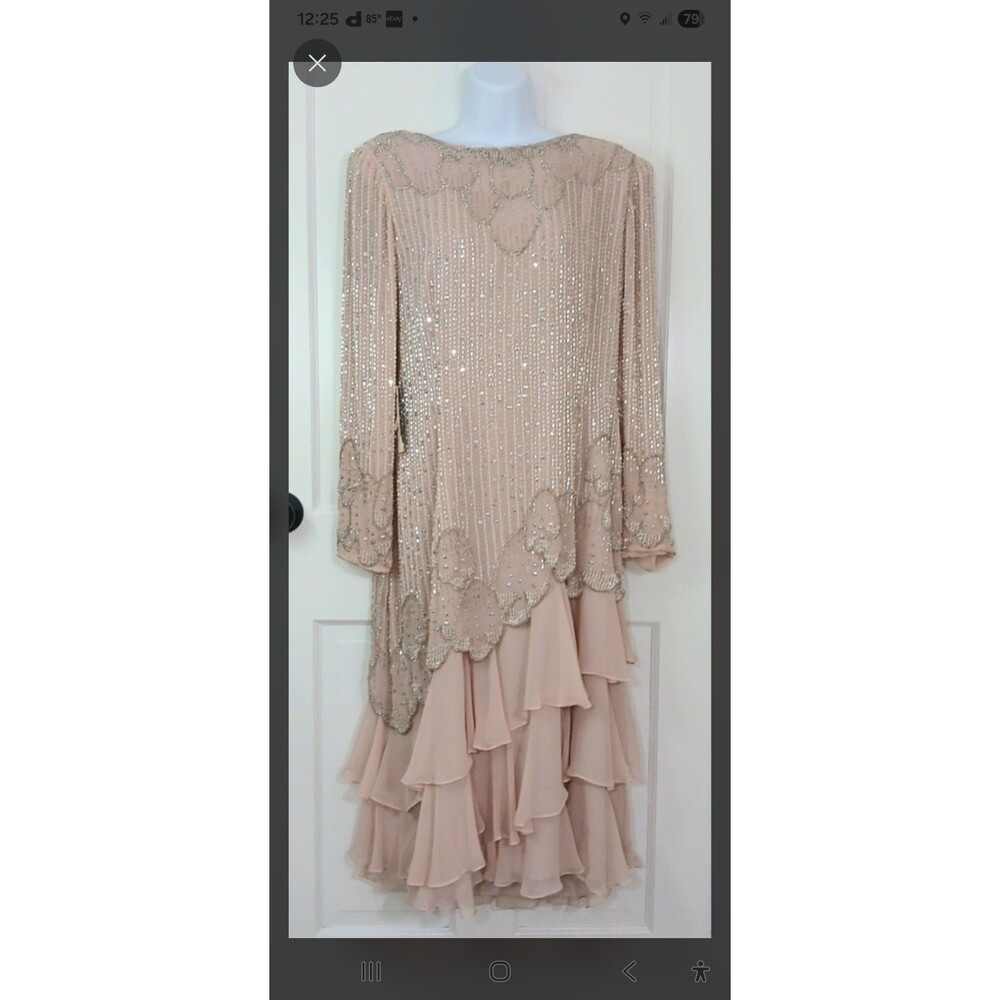 NWT Jack Bryan Beaded Chiffon Dress Size 14 Blush Pink Formal Evening Gown - Picture 14 of 16